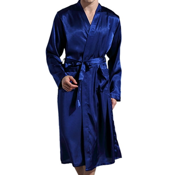 Mens Satin Pajamas Robe Dressing Summer Gown Pjs Loungewear Kimono Bathrobe